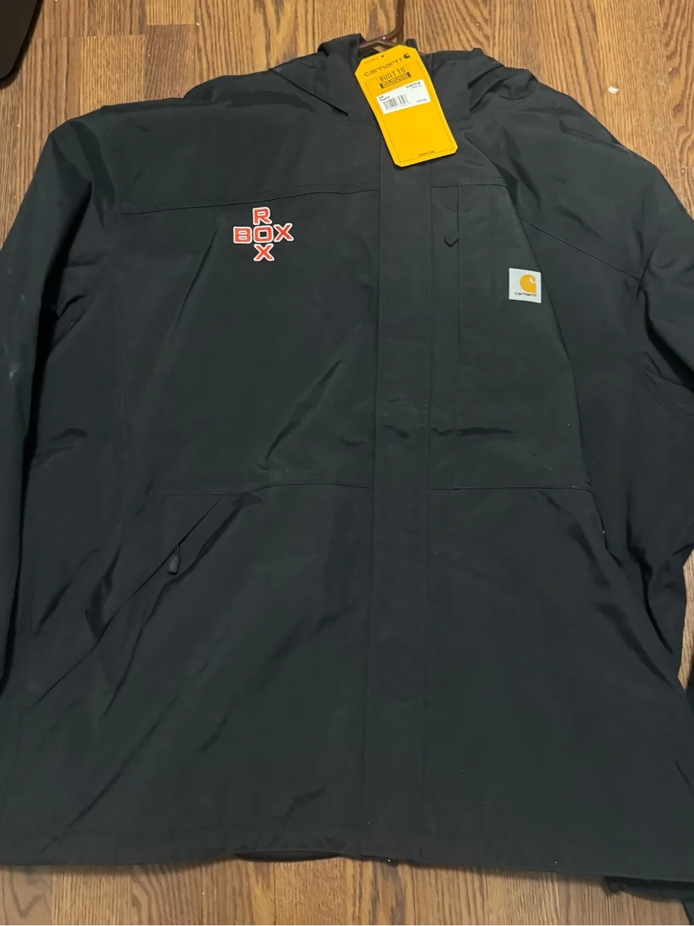 Big and Tall 4XL Carhartt Men’s Black Hooded Raincoat with Red Accent Logo